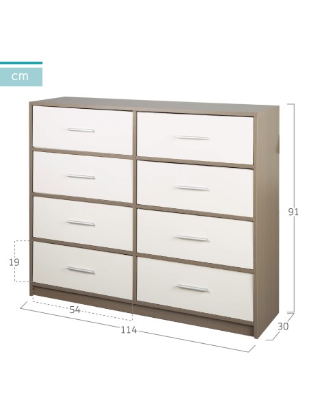 Cómoda blanca y madera 8 cajones Max Home | Distria