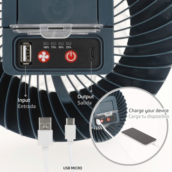 Lámpara LED con ventilador y cargador USB | Distria