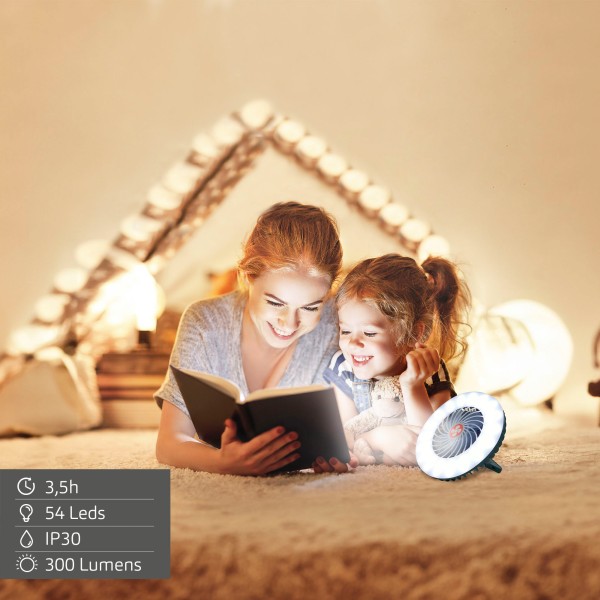 Lámpara LED con ventilador y cargador USB | Distria