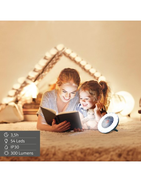 Lámpara LED con ventilador y cargador USB | Distria