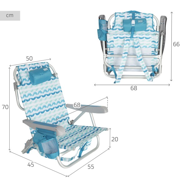 Aktive Silla playa plegable 5 posiciones y bolsillo lateral | Distria