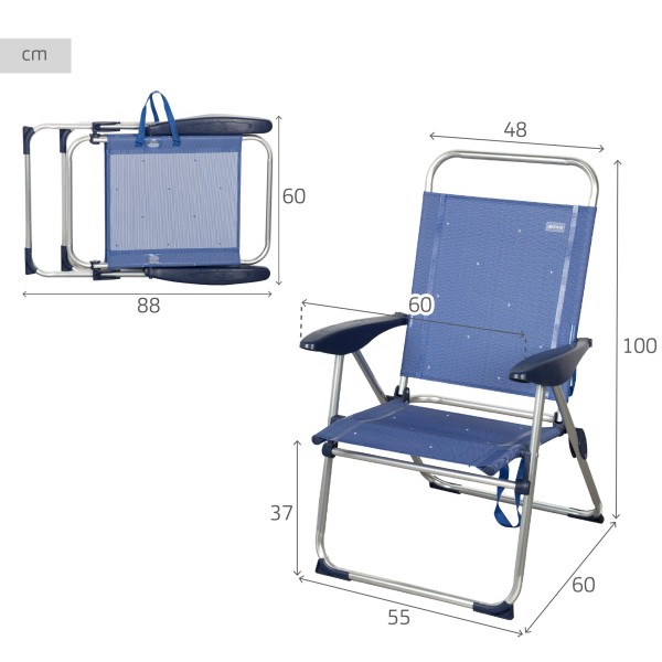 Aktive Silla plegable playa 4 pos. aluminio y textileno azul | Distria