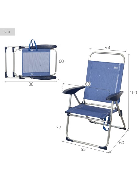 Aktive Silla plegable playa 4 pos. aluminio y textileno azul | Distria