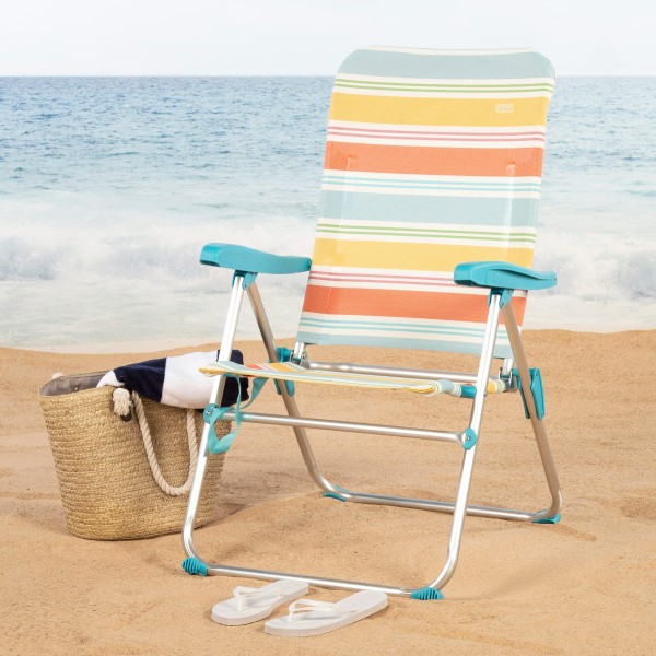 Aktive silla playa plegable 5 posiciones a rayas antivuelco | Distria
