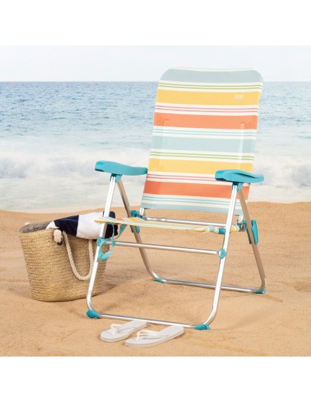 Aktive silla playa plegable 5 posiciones a rayas antivuelco | Distria