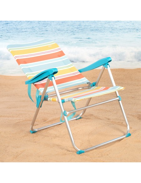 Aktive silla playa plegable 5 posiciones a rayas antivuelco | Distria
