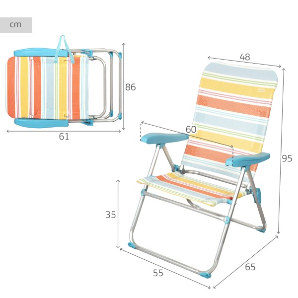 Aktive silla playa plegable 5 posiciones a rayas antivuelco | Distria