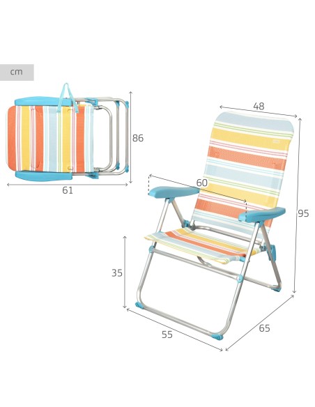 Aktive silla playa plegable 5 posiciones a rayas antivuelco | Distria