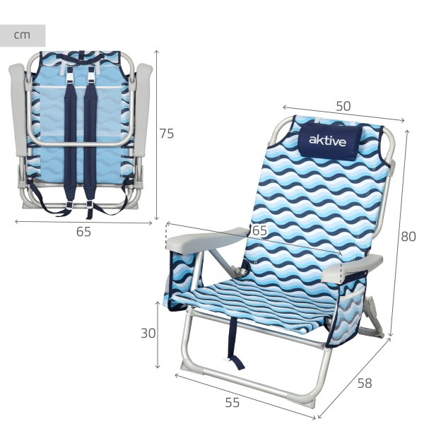 Aktive Silla plegable playa 5 posic. de aluminio con cojín | Distria