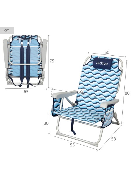 Aktive Silla plegable playa 5 posic. de aluminio con cojín | Distria