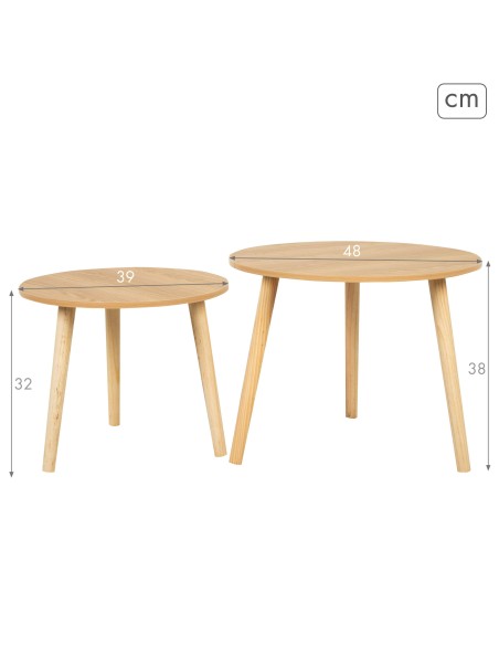 Max Home Set 2 mesas auxiliares  redondas madera | Distria
