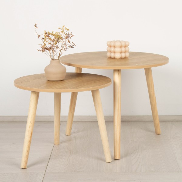 Max Home Set 2 mesas auxiliares  redondas madera | Distria