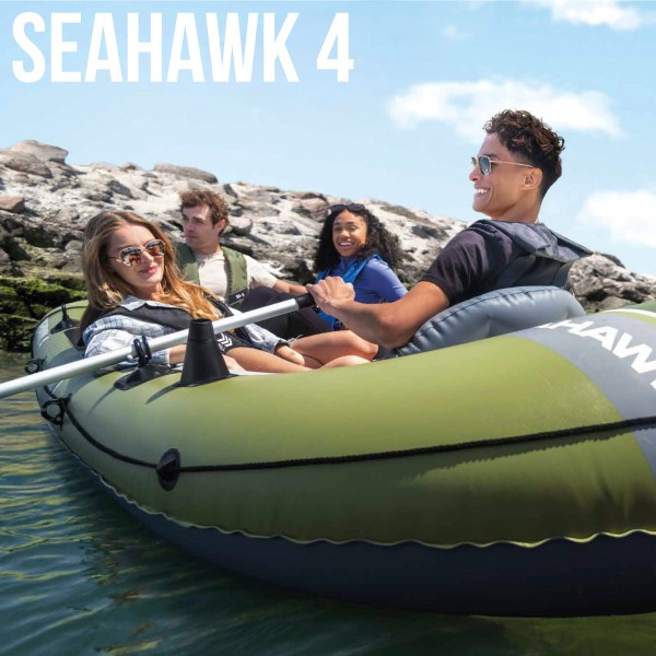 Barca hinchable Seahawk 4 con remos e hinchador INTEX | Distria