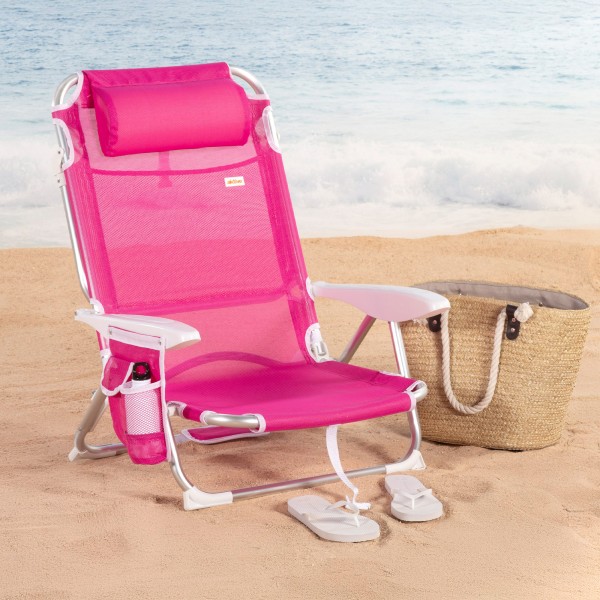 Silla de playa plegable antivuelco fucsia Aktive | Distria