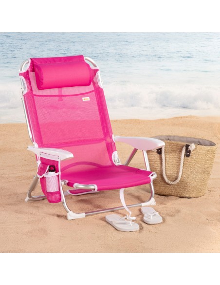 Silla de playa plegable antivuelco fucsia Aktive | Distria