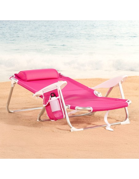 Silla de playa plegable antivuelco fucsia Aktive | Distria
