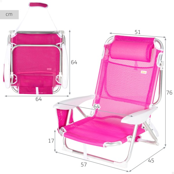 Silla de playa plegable antivuelco fucsia Aktive | Distria