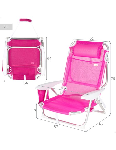 Silla de playa plegable antivuelco fucsia Aktive | Distria