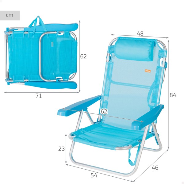 Silla de playa plegable azul 5 posiciones Aktive | Distria