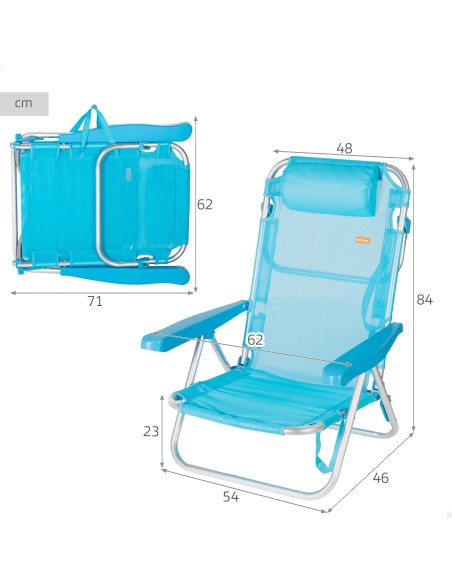 Silla de playa plegable azul 5 posiciones Aktive | Distria