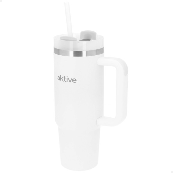 Vaso térmico blanco 900 ml inox antifugas con asa | Distria
