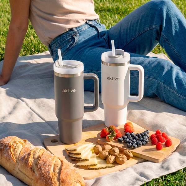 Vaso térmico blanco 900 ml inox antifugas con asa | Distria