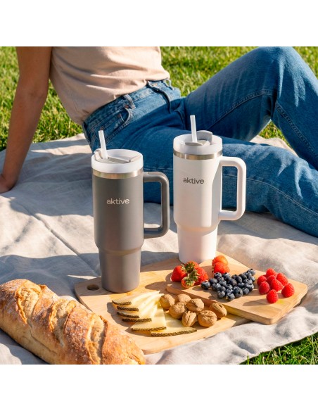 Vaso térmico blanco 900 ml inox antifugas con asa | Distria