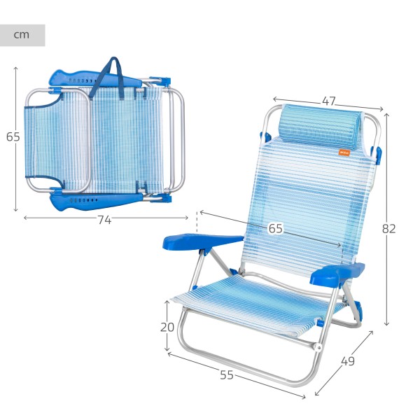 Silla de playa plegable rayas azul 8 posiciones Aktive | Distria