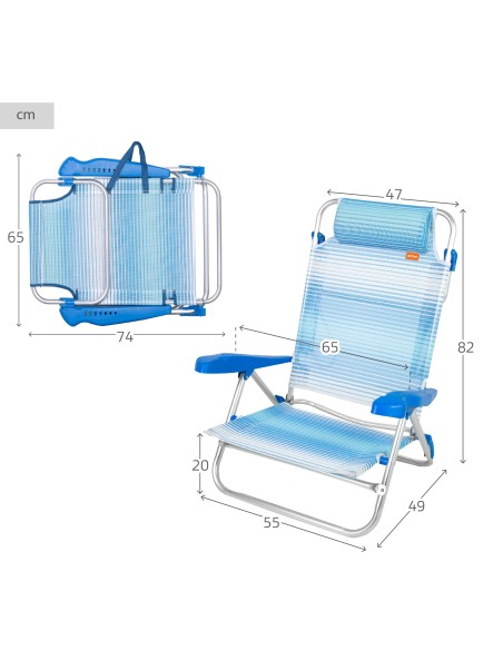 Silla de playa plegable rayas azul 8 posiciones Aktive | Distria