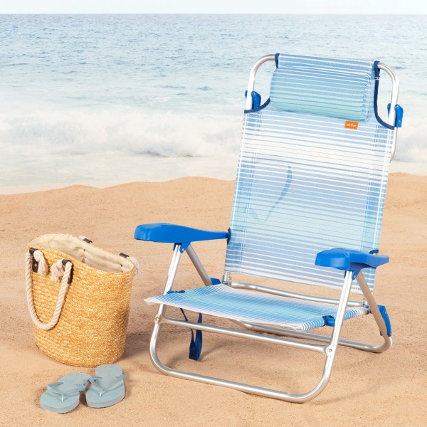 Silla de playa plegable rayas azul 8 posiciones Aktive | Distria
