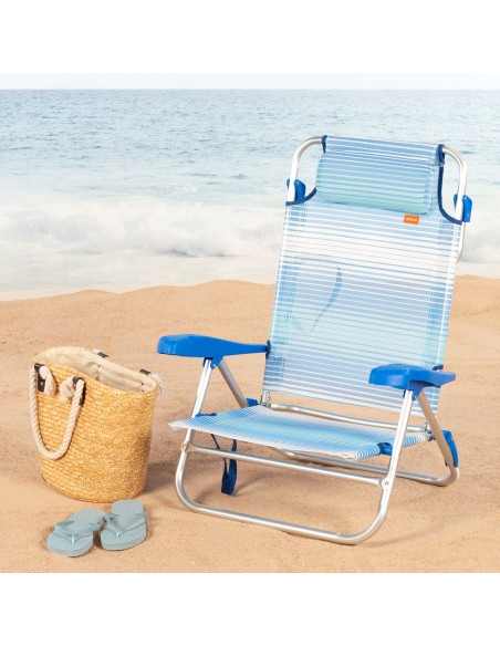 Silla de playa plegable rayas azul 8 posiciones Aktive | Distria