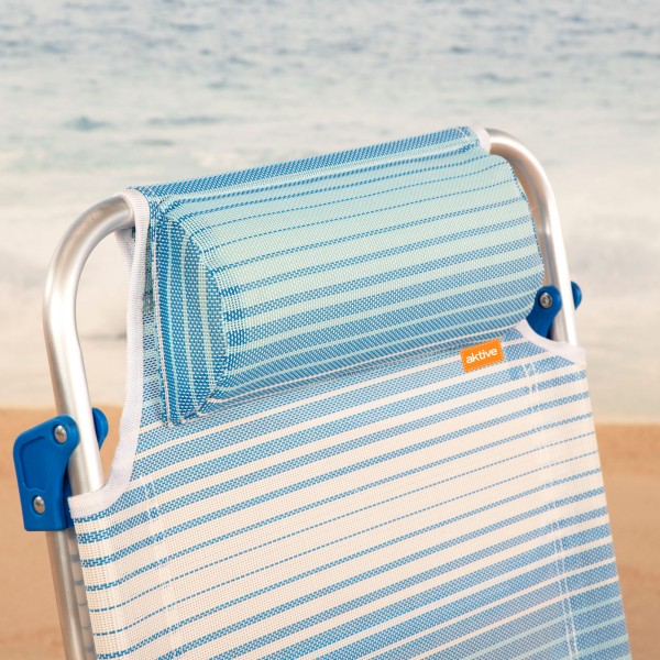 Silla de playa plegable rayas azul 8 posiciones Aktive | Distria