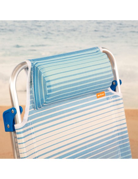 Silla de playa plegable rayas azul 8 posiciones Aktive | Distria