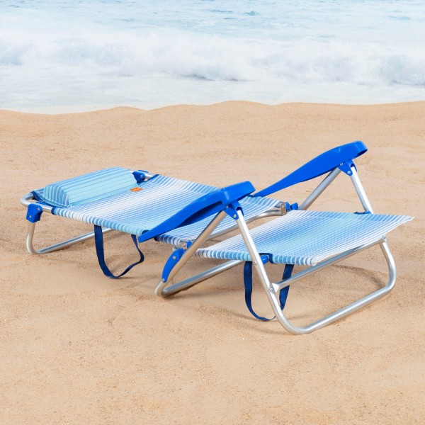 Silla de playa plegable rayas azul 8 posiciones Aktive | Distria