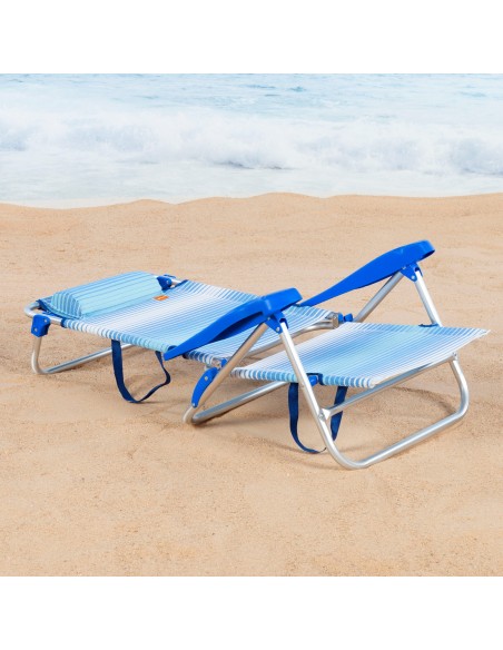 Silla de playa plegable rayas azul 8 posiciones Aktive | Distria