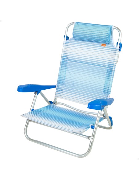 Silla de playa plegable rayas azul 8 posiciones Aktive | Distria