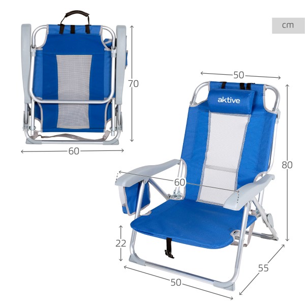 Silla de playa azul multiposición con cojín | Distria