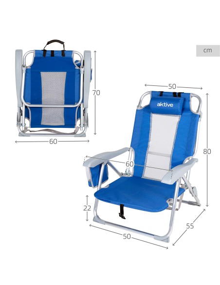 Silla de playa azul multiposición con cojín | Distria