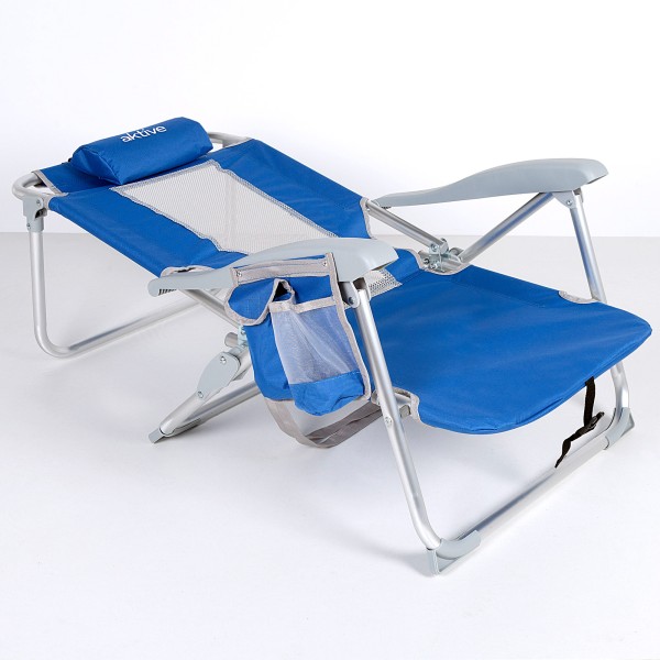 Silla de playa azul multiposición con cojín | Distria