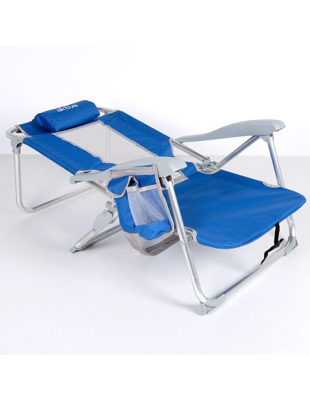 Silla de playa azul multiposición con cojín | Distria