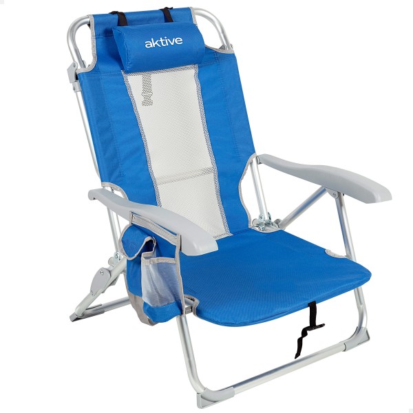 Silla de playa azul multiposición con cojín | Distria
