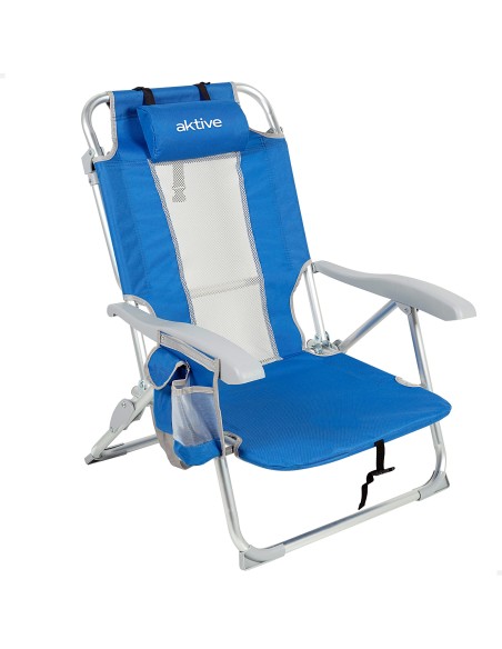 Silla de playa azul multiposición con cojín | Distria