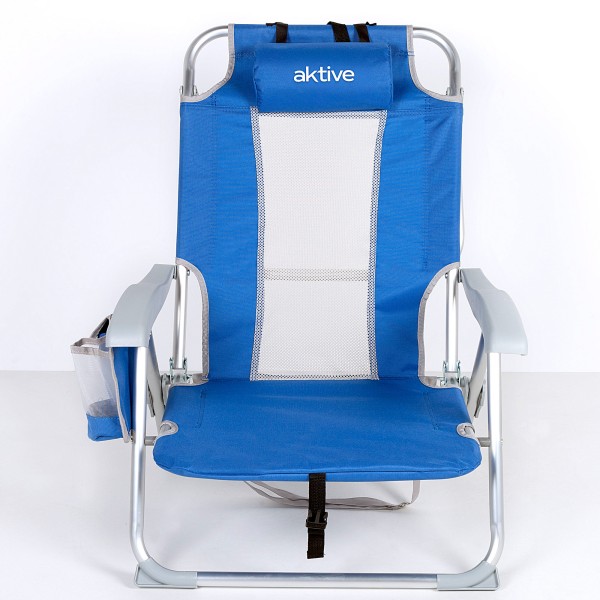 Silla de playa azul multiposición con cojín | Distria