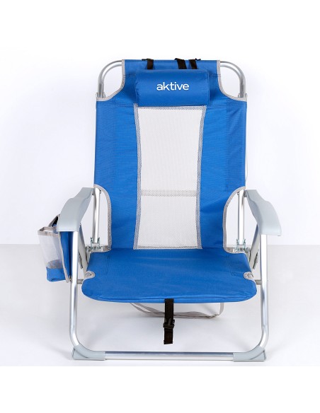 Silla de playa azul multiposición con cojín | Distria