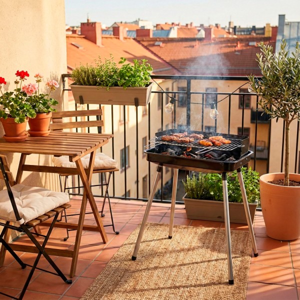 Barbacoa de carbón portátil con 2 niveles de cocción | Distria