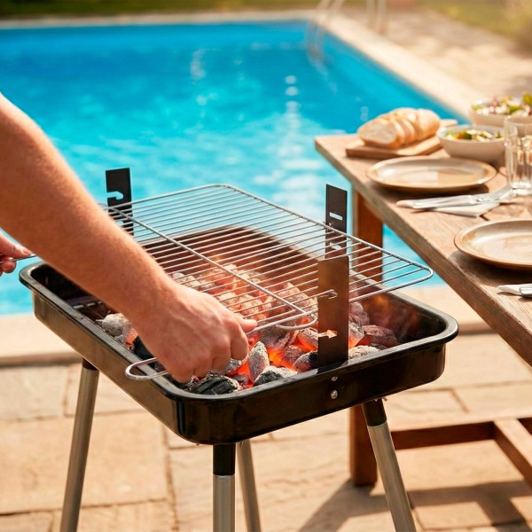 Barbacoa de carbón portátil con 2 niveles de cocción | Distria
