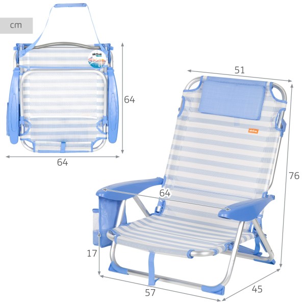 Silla de playa plegable marinera 51x45x76 cm Aktive | Distria