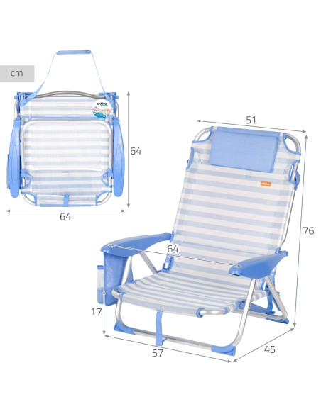 Silla de playa plegable marinera 51x45x76 cm Aktive | Distria