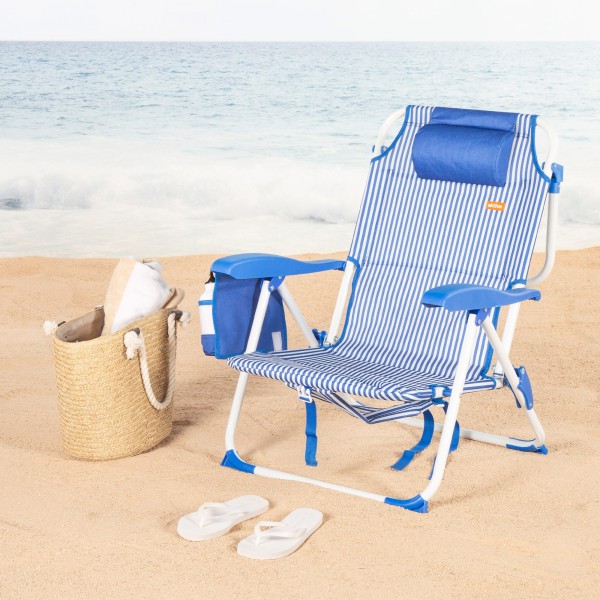 Silla de playa plegable rayas azules 48x58x76 cm Aktive | Distria