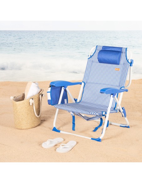 Silla de playa plegable rayas azules 48x58x76 cm Aktive | Distria